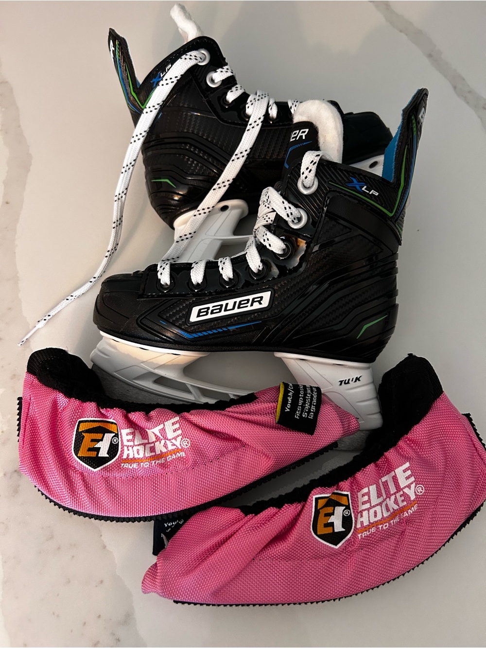 Bauer Kids Black Hockey Skates with Blue & Green Accents